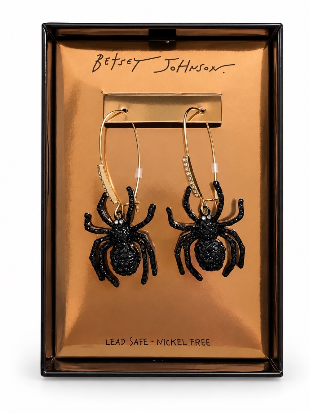 Betsey Johnson Black Bling Sparkle Spider Hoop Earrings Halloween NEW/AUTHENTIC